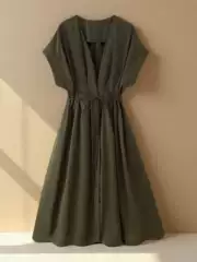 Za European and American Cross-Border 2025 New Aliexpress Summer Women's Casual Trendy Pleated Drop-Shoulder Short-Sleeve Dress