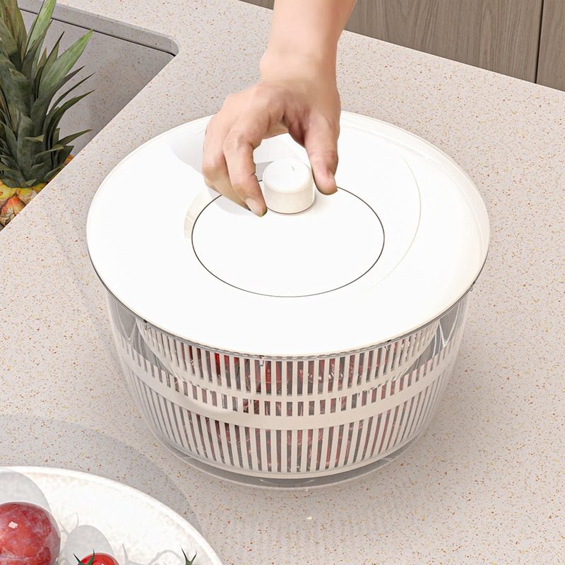 Multifunctional Vegetable Dehydrator, Rotating Spin Dryer, Draining Basket, Fruit and Vegetable Dehydrator, Vegetable Washing Basket, Cream-Colored Household Use