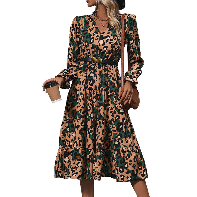 Long Sleeve Leopard Print Dress Mid Length Autumn Fashion Casual Wear Wholesale Available OEM ODM service