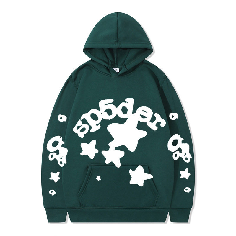 跨境 SP5DER蜘蛛网印花帽衫欧美潮牌大码宽松男女款连帽卫衣