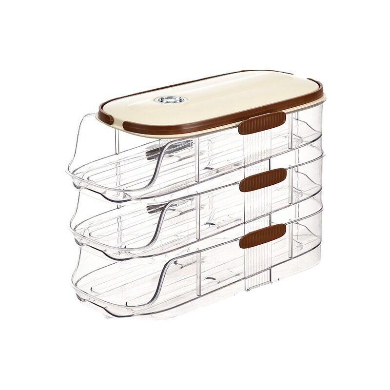 Creative Kitchen Timer Multi-Layer Egg Holder with Rolling Egg Slide for Refrigerator Side Door