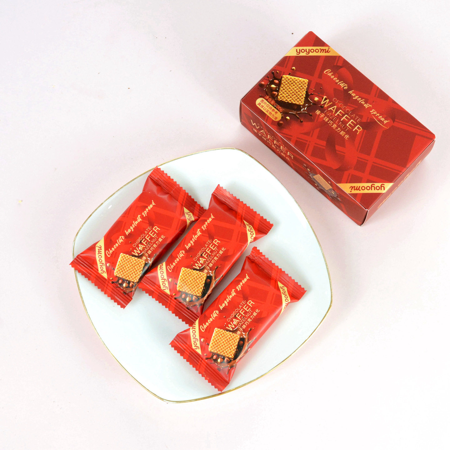 Youyoumi Hazelnut Flavored Chocolate Wafer Full Moon Wedding Birthday Wedding Gift Casual Snacks Red 30g/3 Bags