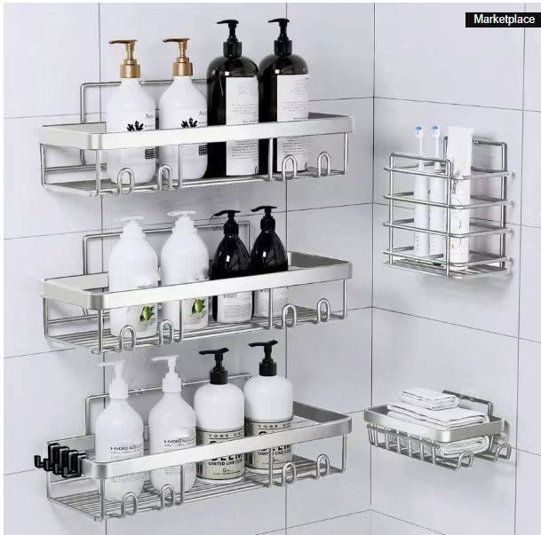 Cross-border Punch-free Bathroom Storage Rack Amazon Iron Toilet Toiletries Wall-mounted Organize Storage Rack