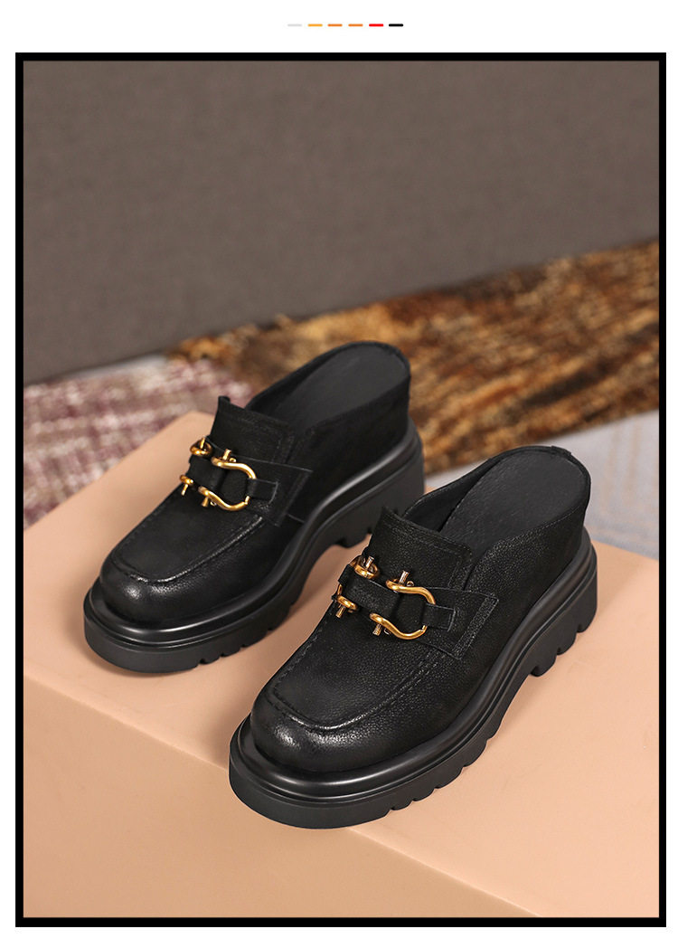 Giày lười nữ mũi vuông đế bệt phong cách casual — Đen, Cà phê chi tiết 7