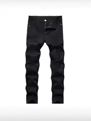 Black Slim Fit Distressed Denim Jeans for Men - 2025 Trendy Straight Leg Wholesale
