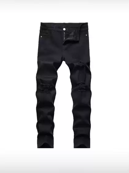 Black Slim Fit Distressed Denim Jeans for Men - 2025 Trendy Straight Leg Wholesale