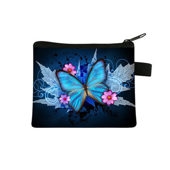 New butterfly printing children's coin purse student portable card holder coin key storage bag polyester small hand holding