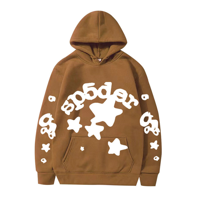 跨境 SP5DER蜘蛛网印花帽衫欧美潮牌大码宽松男女款连帽卫衣