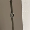 IEKE 88091 Oval Bar Silver Frame Gray Leather Strap