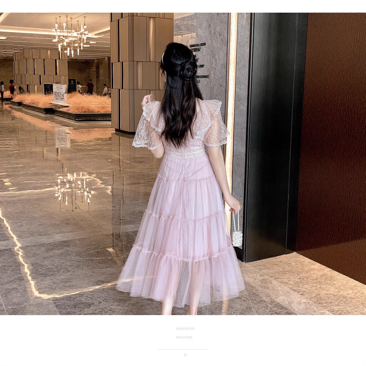 French Style Sweet Heavy Beaded Lace Panel Waist Defined Tulle Puff Dress for Women Elegant Slim Fit Perfect for