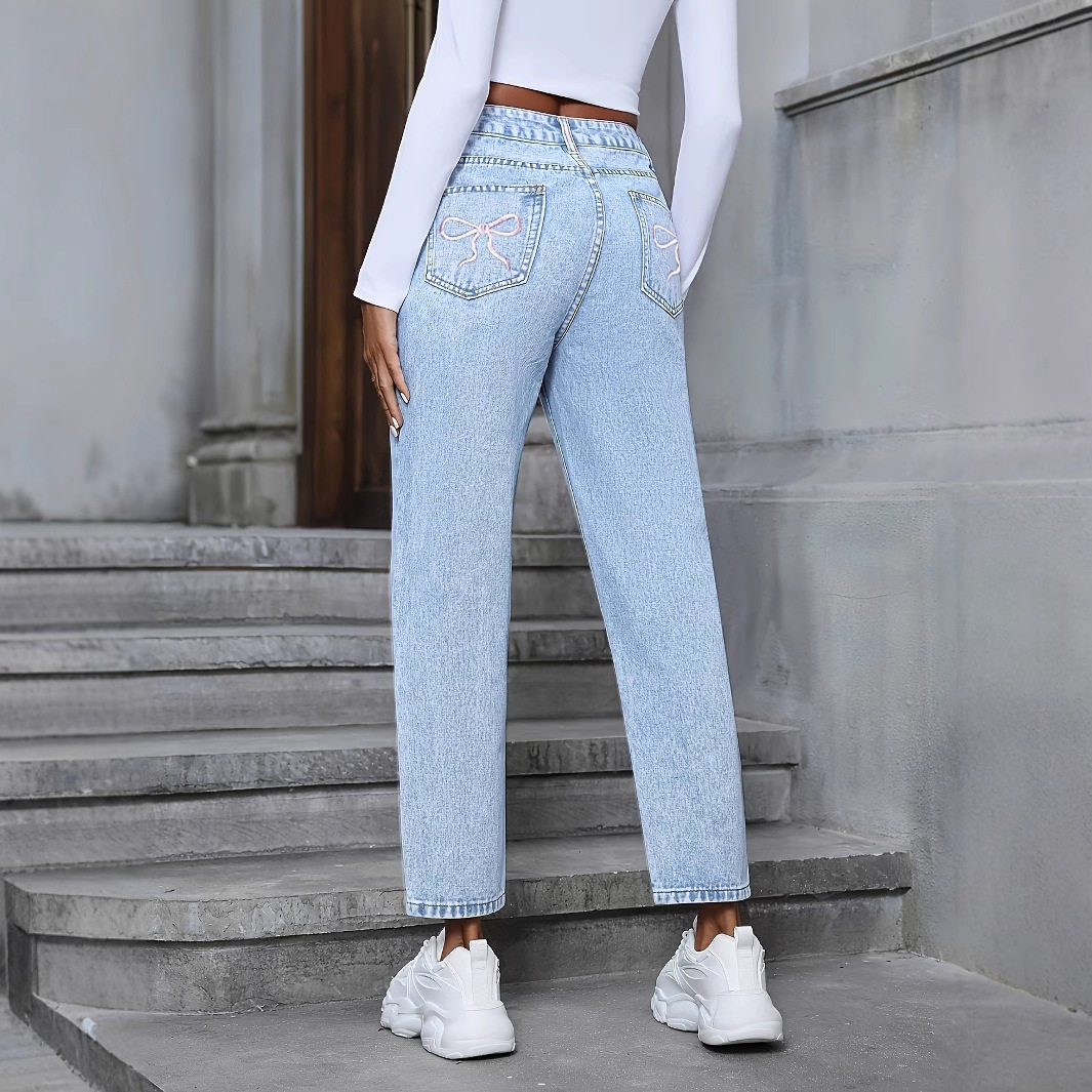 Womens Casual Loose Straight Leg Ripped Denim Jeans European and American Style Perfect for Everyday Wear Wholesale