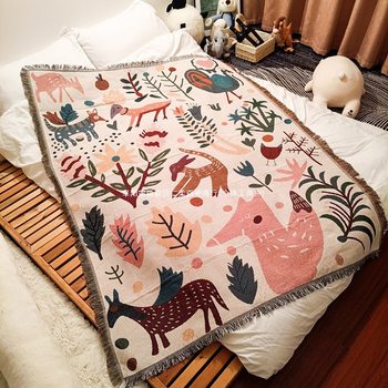 Knitted Sofa Blanket with a Forest Deer Design, Nordic Style Small Blanket for Napping, Living Room Lazy Sofa Cover, Air Conditioning Leg Cover