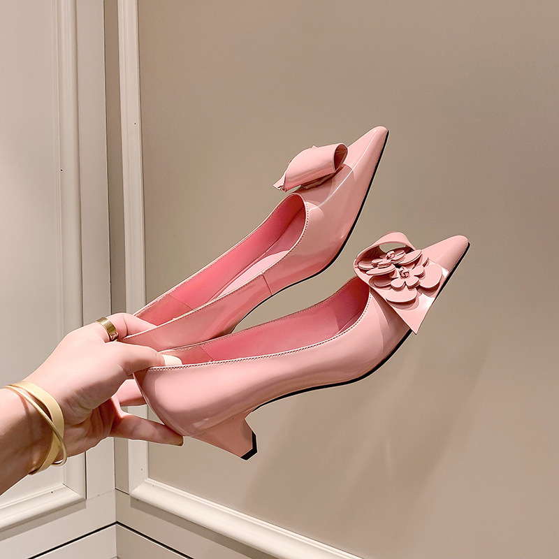 Giày cao gót mũi nhọn gót mèo hoa cúc thanh lịch — Màu bạc, Màu đen, Màu hồng, Màu trắng