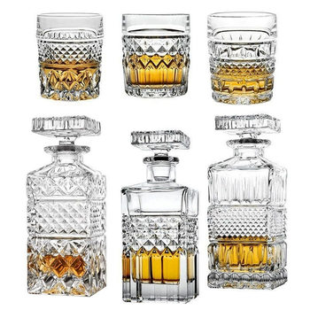 Czech Style Crystal Glass Whisky Glass Wine Bottle Carved Foreign Wine Glass Spirits Glass Wine Bottle Wine Set