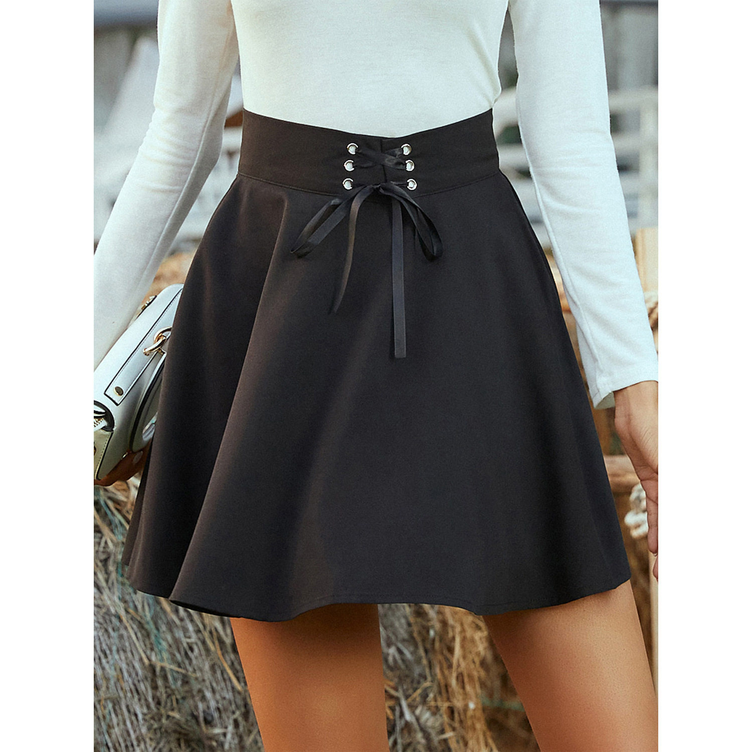 High Waisted A Line Skirt Fashionable Slim Fit Short Length Tie Detail Casual Wear for Women Wholesale Available