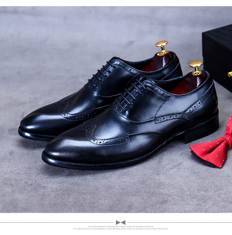 Giày da nam derby mũi tròn chạm khắc brogue cổ thấp buộc dây — Màu nâu, Màu đen, Màu đỏ rượu, Màu cà phê
