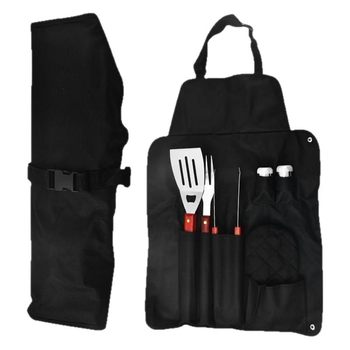 Cross-Border Hot Selling Stainless Steel Outdoor Barbecue Tool Set Wooden Handle Fork Shovel Clip Apron Bag Bbq Combination Grill