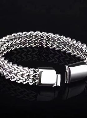 跨境爆款嘻哈不锈钢正反面士手链简约霸气朋克级感古巴手链潮