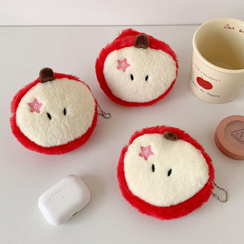 Cute Apple Coin Purse Creative Cartoon Stuffed Pendant Mini Bag Student Headphone Bag Data Cable Storage Small Bag