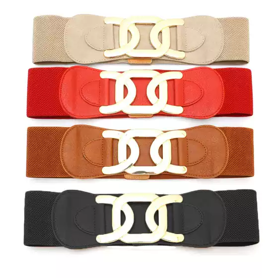 Women's belt metal buckle decorative belt elastic elastic waist seal dress belt fashion windbreaker belt overcoat