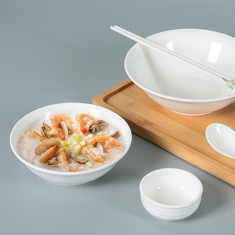 Ceramic Bowl Noodle Bowl Ramen Salad Bowl Daily Tableware Bowl and Plate Set Large Diameter Soup Bowl Rice Bowl White Porcelain