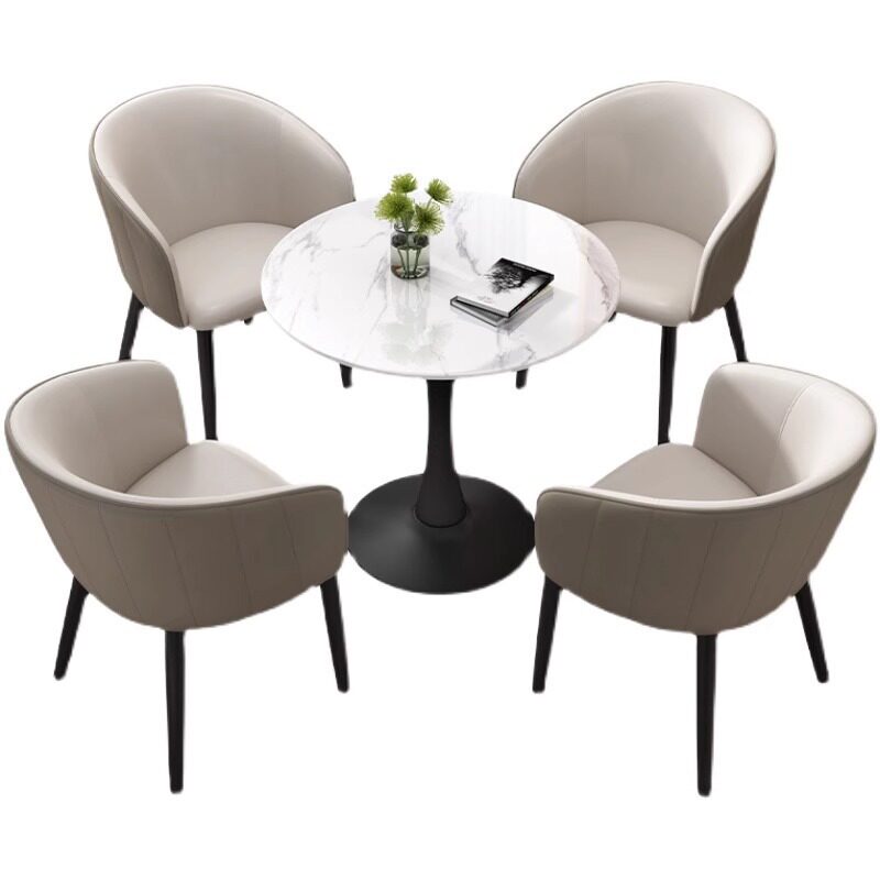 轻奢北欧岩板洽谈小圆桌子售楼处商务休闲奶茶店阳台接待桌椅组合