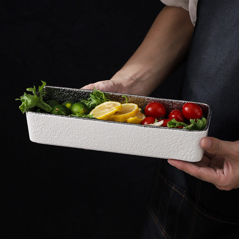 Retro Accessible Luxury Style Golden Silver Rectangular Plate Fruit Salad Plate Sushi Plate Square Flavor Plate Small Dish Snack Plate