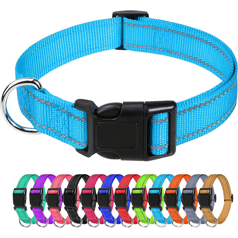 in stock Cross-border Special Pet Collar Dog Collar Reflective Cat Collar Amazon Anti-retroreflective Adjusting Lead and Release Explosion