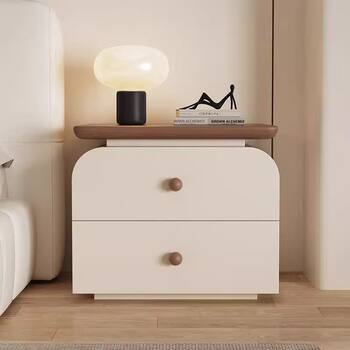 Installation-Free All Solid Wood Simple Modern Bedside Table Medieval Cream Style Italian Minimalist Small Apartment Bedroom Storage Cabinet