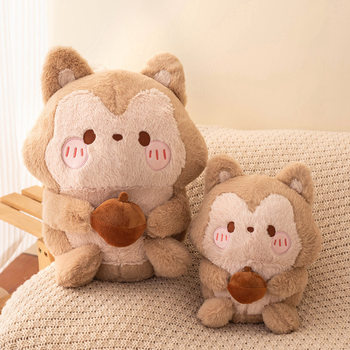Cartoon anthropomorphic holding hazelnut squirrel plush doll children's calming toy adorable cute chipmunk plush doll