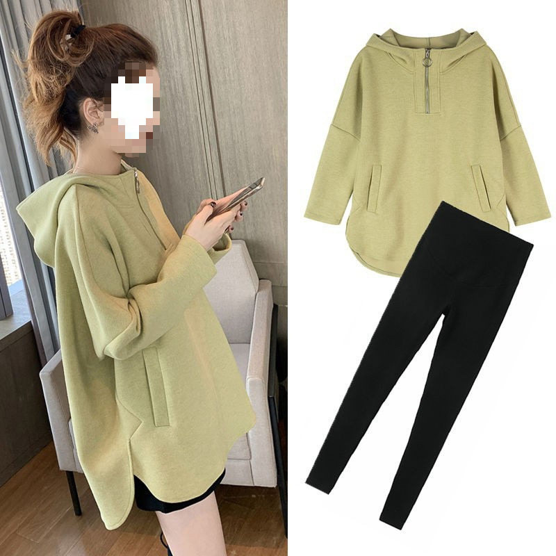 Maternity Wear Autumn Sweatshirt 2025 New Fashion Model Internet Celebrity Suit Maternity Autumn and Winter Two-Piece Loose Jacket