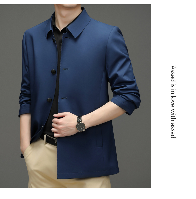 Áo khoác cổ bẻ nam mẫu mỏng dáng vừa vặn phong cách công sở — Màu đen, Xanh Navy, Màu xanh lam, Màu đỏ