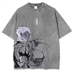 Vintage Acid Wash Cotton Shirts Short Sleeve Tops Anime Joke
