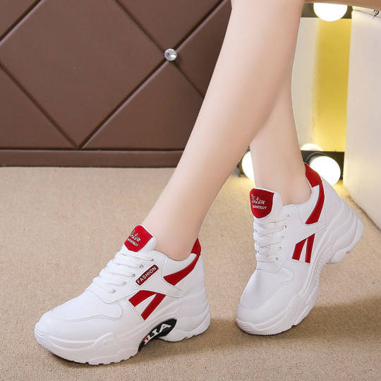 Inner Height White Shoes Women's 2023 Spring and Autumn Thick 8cm sneaker All-match Casual fleece-lined Torre Shoes Women's Single-layer Shoes