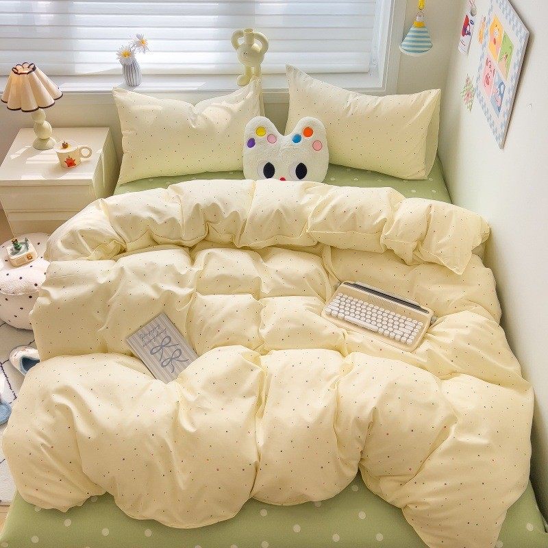 Class a Ins Style Plant Cashmere Student Dormitory Thickeneded Brushed Washed Cotton Skin-Friendly Cotton Four-Piece Set Single Quilt Cover