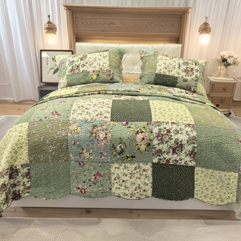 Foreign Trade Export European and American Quilted Quilt Pure Cotton Bed Cover European Style Handmade Patchwork Quilted Thickeneded Bed Bed Sheets Bed Cover Three-Piece Set