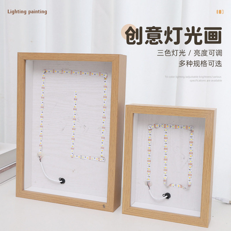 in stock Light Painting Photo Frame with Light Home Gift Valentine's Day Moonlight Painting Night Light Decoration Solid Wood Table Album