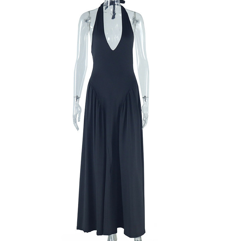 Summer Fashion Womens Dress Sexy Halter Neck Sleeveless Solid Color Elegant Princess Style for Parties Wholesale