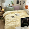 Autumn and Winter Vintage Washed Cotton Four-Piece Set Double Simple Bedding Single Quilt Cover Bed Sheets Pillowcase Fitted Bed Sheets Wholesale