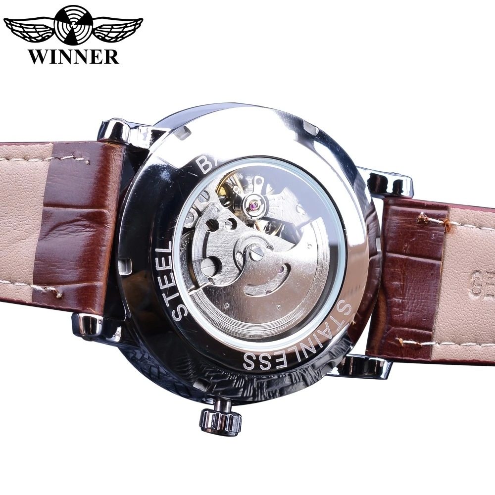 Winner Simple Fashion Men's Watch Automatic Mechanical Watch Roman Numerals Dial Business Belt Watch