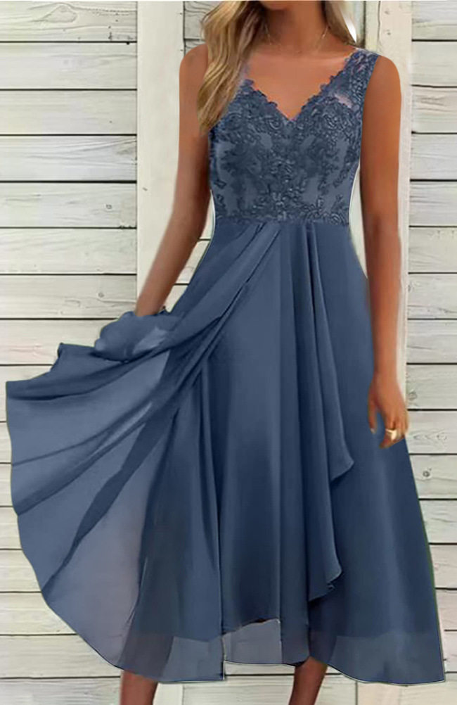 Chiffon Lace Hollow Out Long Dress Sleeveless Elegant Perfect for Bridesmaids Wholesale Availability