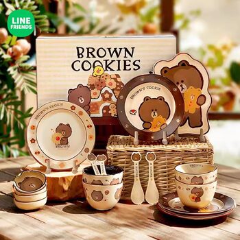 Line Friends Cartoon Ceramic Rice Bowl Household Dishes New Cute Tableware One Person Food Set m