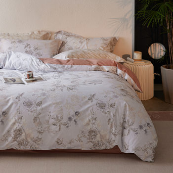 High-End Ceramic Fine Brushed 100S Long-Staple Cotton Four-Piece Set Autumn and Winter Warm Floral Printed Bed Bed Sheetss and Quilt Covers