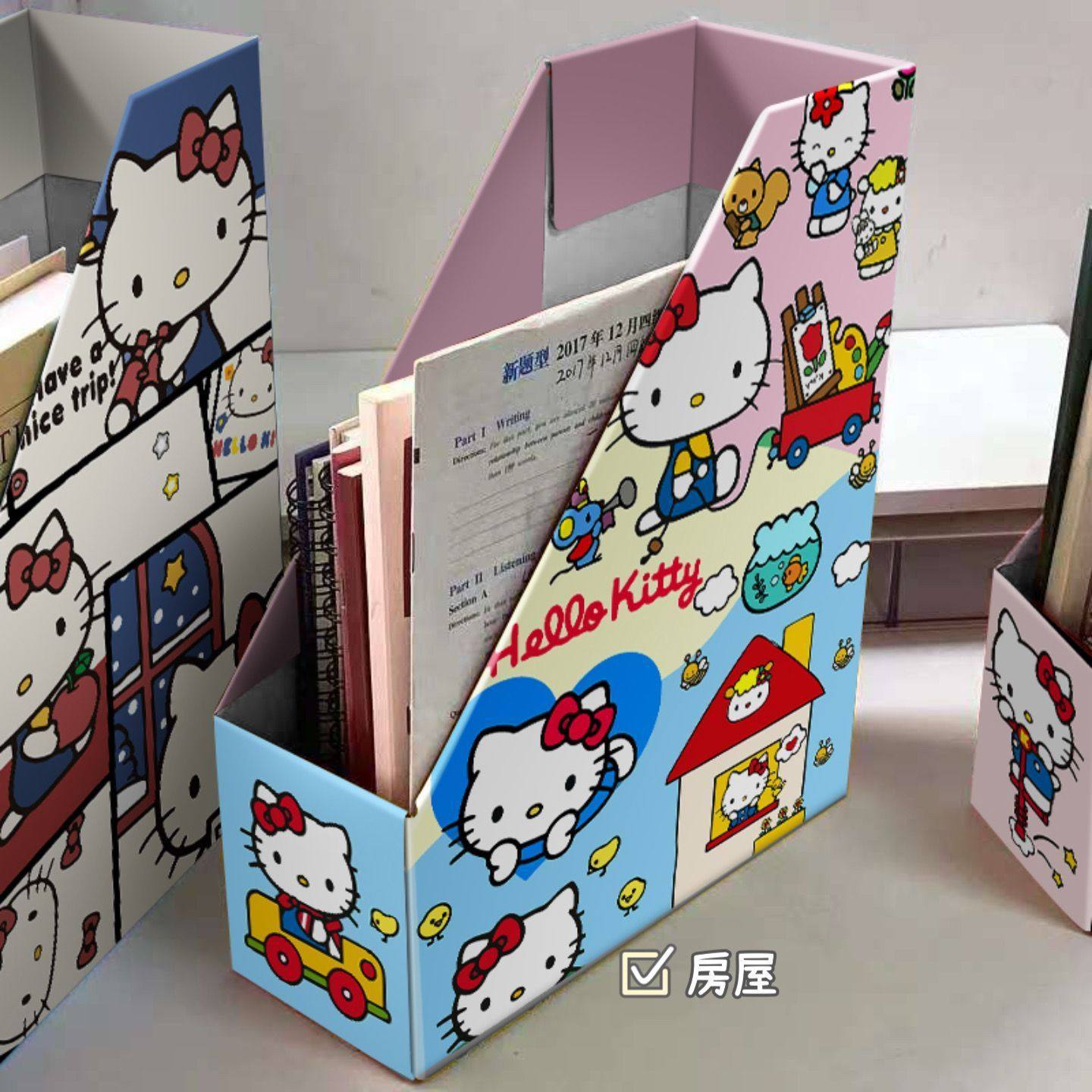 Popular Blue Background Kt Cat Xiaohongshu Same Style Paper Book Stand Bookshelf Desktop Notebook Book Storage Rack