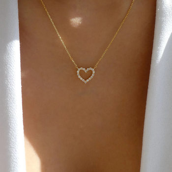 Wholesale Alloy Heart Necklace European and American Cross-Border Jewelry Versatile Diamond-Studded Collarbone Chain Women's Wave Chain High-End Neck Chain