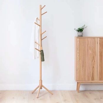 Nordic Floor-Standing Beech Wood Simple Coat Rack for Home Living Room Wooden Clothes Rack Solid Wood Clothes Rack Natural Wood