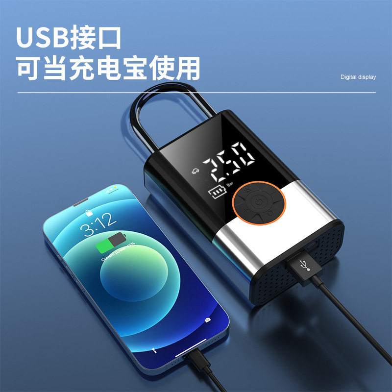 Cross-Border New Car Air Pump, Large Capacity, Portable Handheld Car Air Pump, Wireless Digital Display Tire Inflator