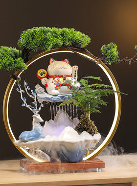 招财猫摆件自动招手前台入户客厅公室循环流水装饰品开业送礼物