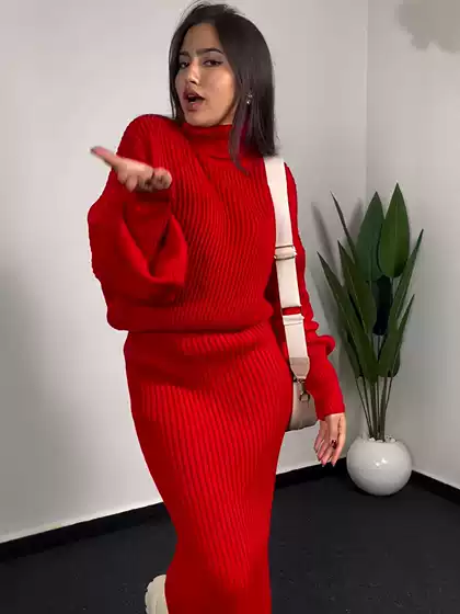 2025 European and American Autumn and Winter Amazon Hot Selling Elegant Casual Fashion Pure Color Sweater Dress