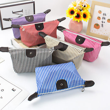Korean Style Stripesd Dumpling Bag Cosmetic Bag Dumpling Small Bag Foldableing Waterproof Cosmetic Toiletry Bag Women's Bath Bag Travel Bag